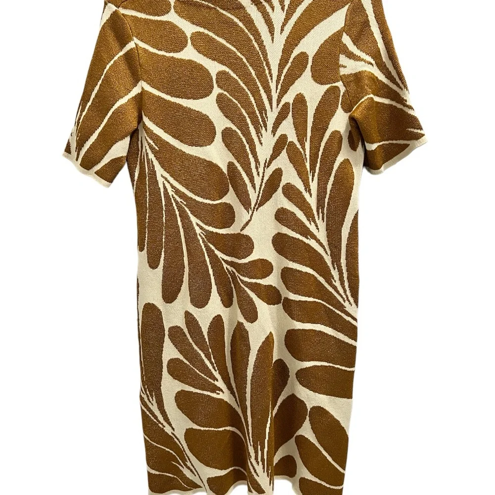 ANN TAYLOR Shimmer Leaf Petal V-neck sweater dress size MEDIUM petite gold